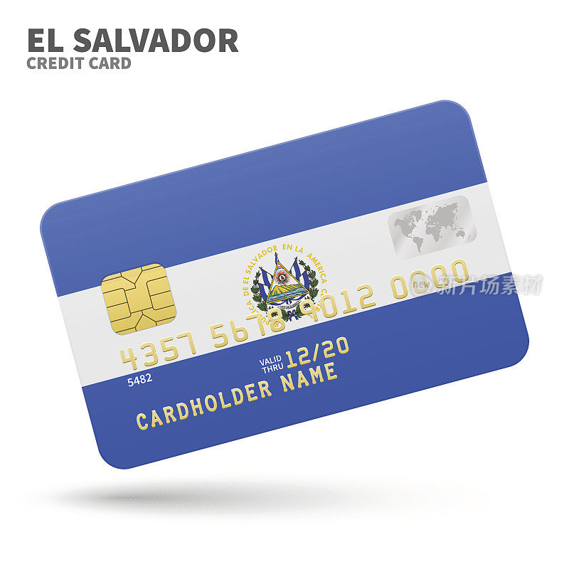 Credit card with El Salvador flag background for bank, presentations